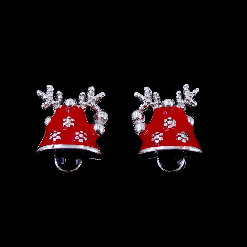 Enamel Design Children Silver Jewellery Christmas Elk Bell Shape Earrings