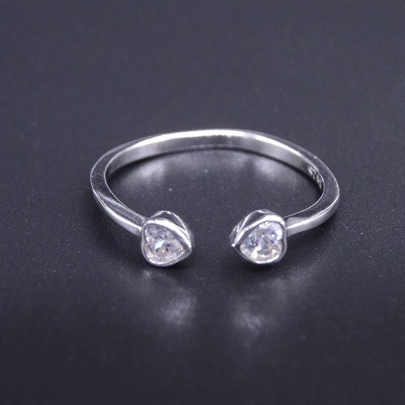 Personalized Jewelry Silver Cubic Zirconia Rings Korean Style With Double Heart Shape