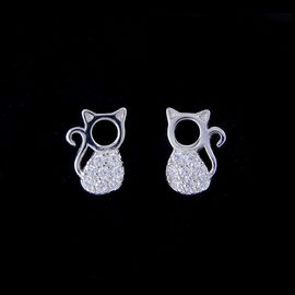 Sterling Silver 925 Jewelry Earring Hollow Cat Shaped Minimalist CZ Earrings